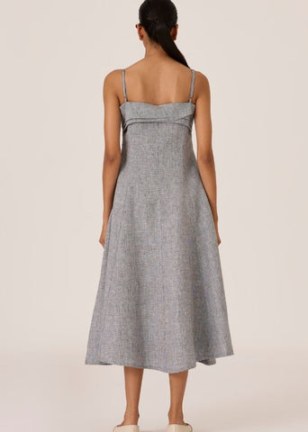 A Model Wearing Grey Linen Azzah Houndstooth Linen Midi Dress , curated by Only Ethikal
