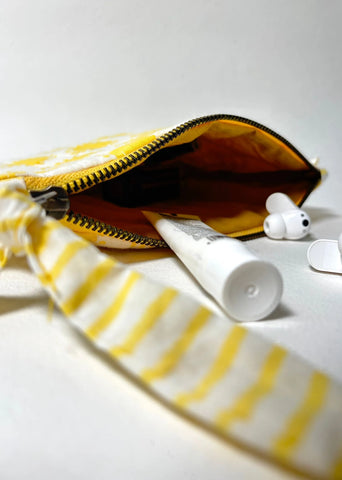 Sustainable Quilted Cotton Travel Pouch- Golden Hour Flat Frill Organizer