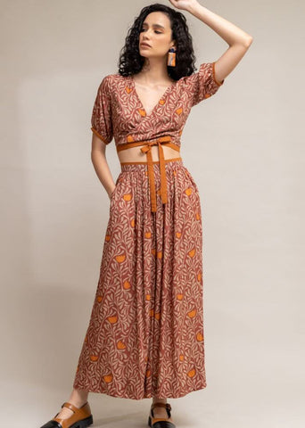 A Model Wearing Brown Upcycled Cotton  Ana Printed Set, curated by Only Ethikal