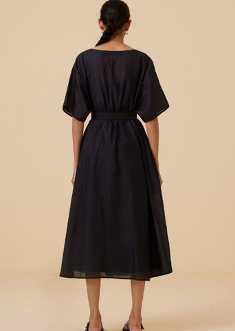 A Model Wearing Black Cotton silk Didda Black Cape Dress , curated by Only Ethikal