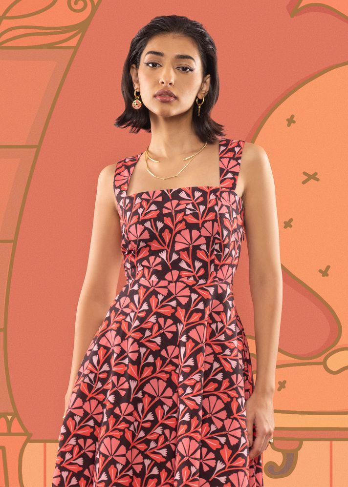 A Model Wearing Pink Cotton Blossom Midi Dress, curated by Only Ethikal