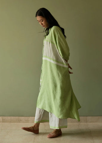 Bora Colour Blocked Linen Kaftan Set- Meadow