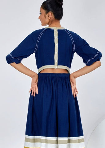 A Model Wearing Blue Pure Cotton Kawa Indigo Midi Dress, curated by Only Ethikal