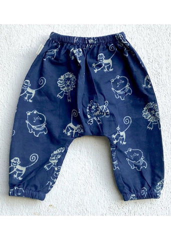 Unisex Organic White Kurta & Zoo Print Indigo Pants