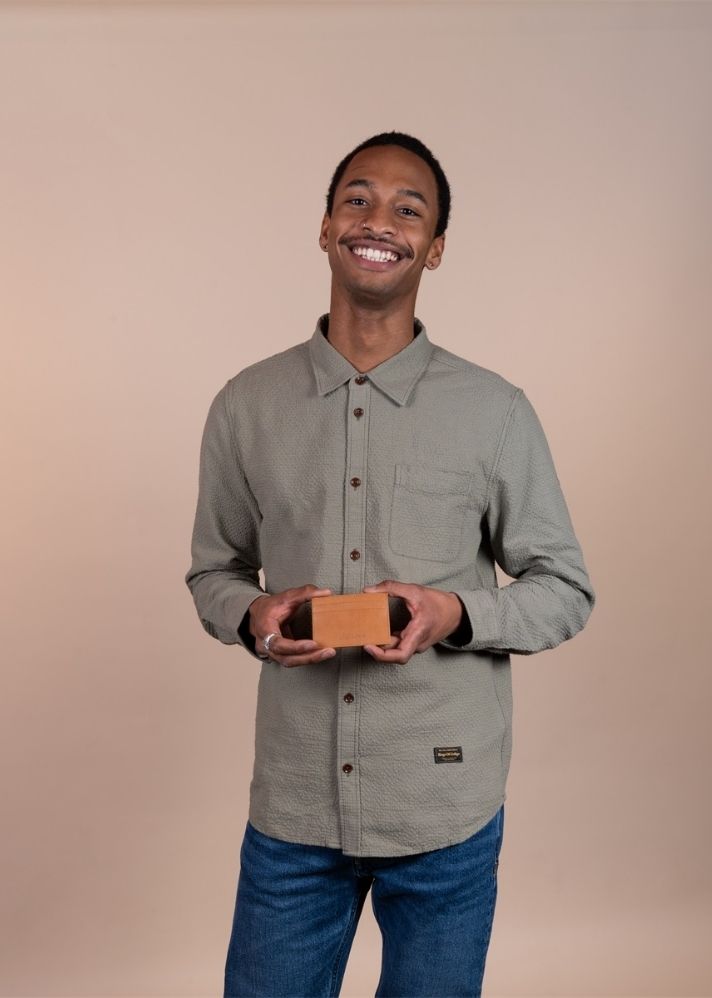 Product image of Multicolor Upcycled Cotton Ash Grary & Moon Box Clutch - Changeable Sleeve, curated by Only Ethikal