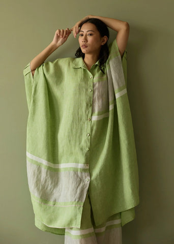 Bora Colour Blocked Linen Kaftan Set- Meadow