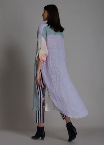 A Model Wearing Multicolor Linen Poker Shirt, curated by Only Ethikal