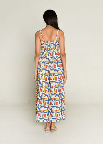 A Model Wearing Multicolor Cotton Bemberg Escher Halter Heart Dress, curated by Only Ethikal