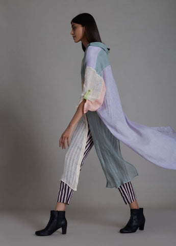 A Model Wearing Multicolor Linen Poker Shirt, curated by Only Ethikal