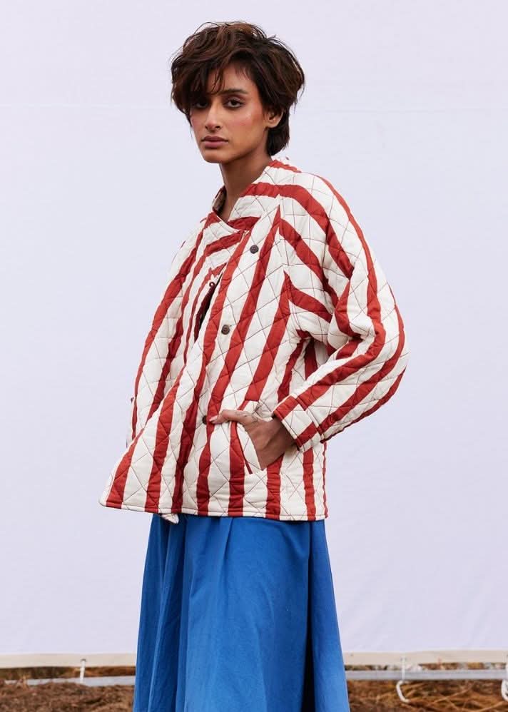 A Model Wearing Multicolor,Pure Cotton Carmine Jacket curated by Only Ethikal