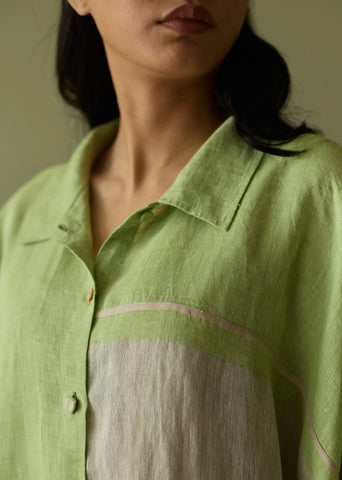 Bora Colour Blocked Linen Kaftan Set- Meadow