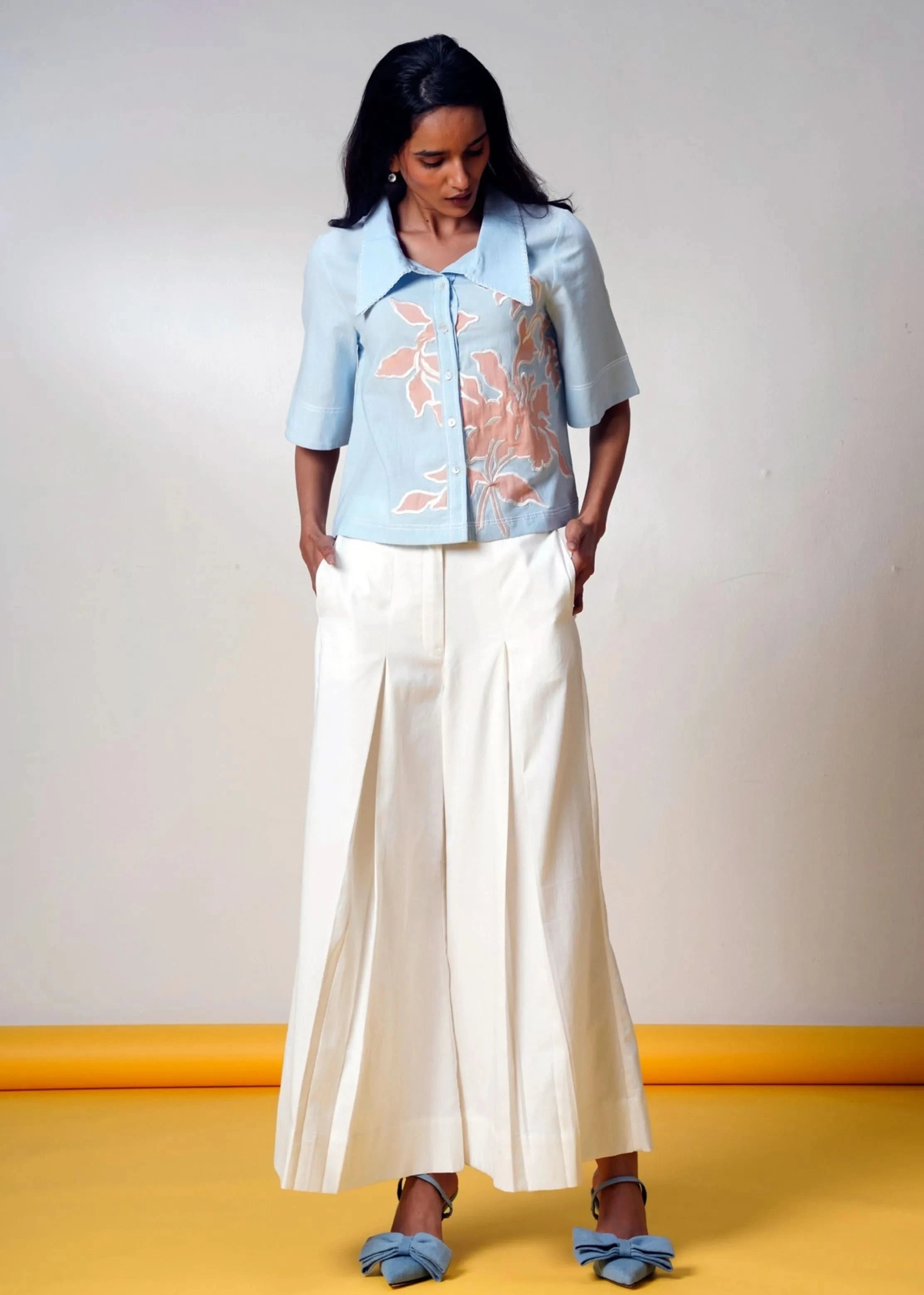 A Model Wearing Multicolor Handloom Cotton  Bonnie Wind Hnadloom Cotton Co-Ord Set, curated by Only Ethikal