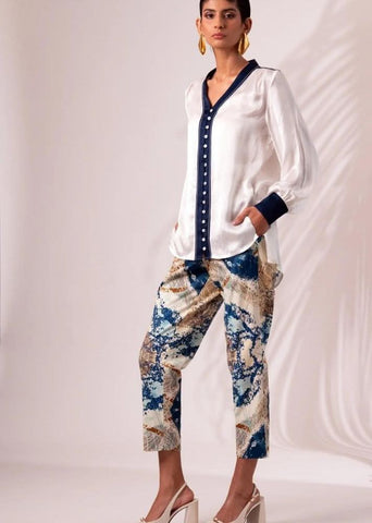 A Model Wearing Multicolor Cotton Twill,Modal Satin Benita Co-Ord Set, curated by Only Ethikal