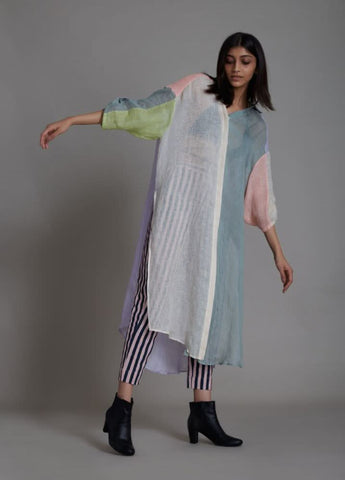A Model Wearing Multicolor Linen Poker Shirt, curated by Only Ethikal
