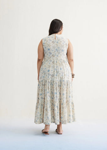 A Model Wearing Off White Handwoven Cotton Ocean Island Cotton Off-White Maxi Dress, curated by Only Ethikal