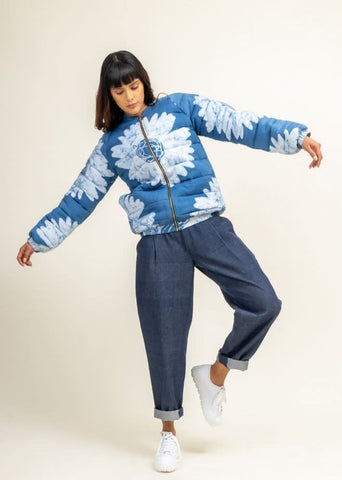 A Model Wearing Multicolor Upcycled Cotton Florence Bomber Jacket, curated by Only Ethikal
