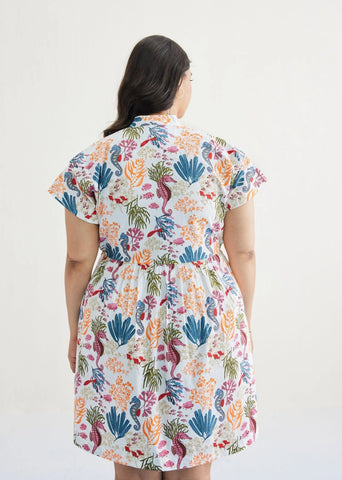 A Model Wearing White Organic Cotton Ocean Heart Cotton White Dress, curated by Only Ethikal