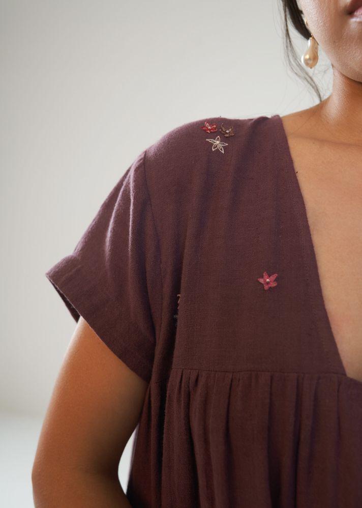 A Model Wearing Purple Handwoven Cotton The Midnight Garden Dress, curated by Only Ethikal