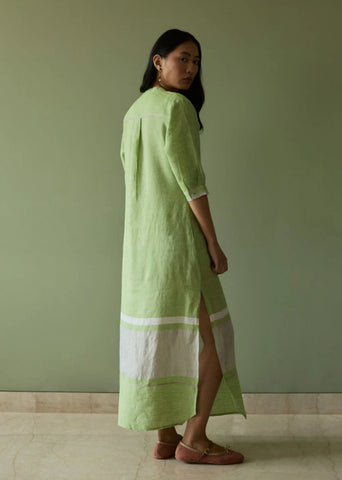 Terra Border Linen Dress- Meadow