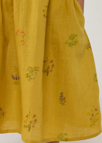 Kids Rasa Floral Printed Linen Dress- Ochre