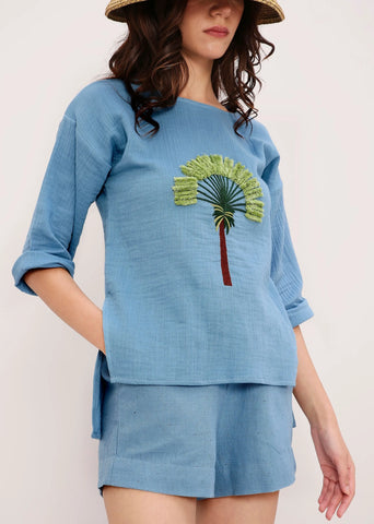 Coco Blue Embroidered Top