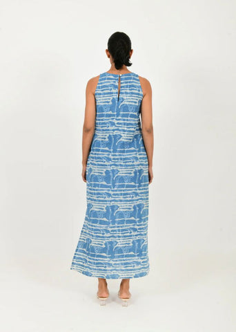 Indigo Splash Linen Maxi