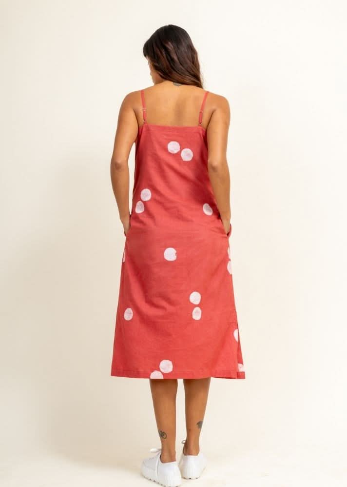 A Model Wearing Peach Upcycled Cotton Coral Slip Dress, curated by Only Ethikal