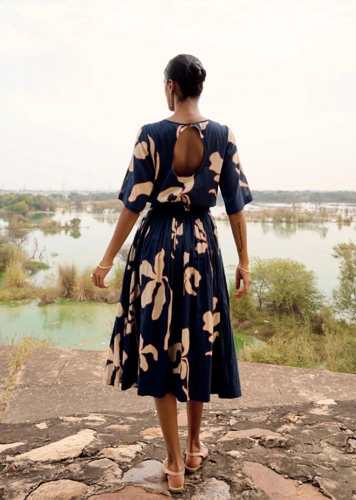 A Model Wearing Multicolor,Pure Cotton Romia Dress curated by Only Ethikal