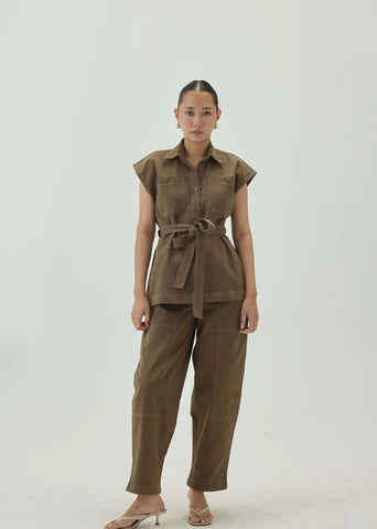 Shacket With Belt And Top Stitch Detail