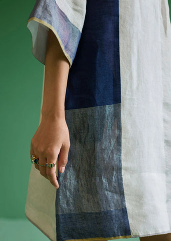 Lina Color-Blocked Linen Dress- Ivory