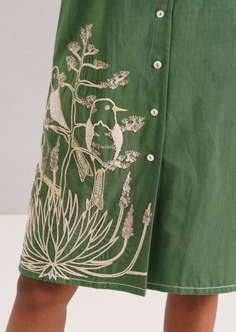 A Model Wearing Multicolor Handloom Cotton Taiwo Short Dress Green, curated by Only Ethikal