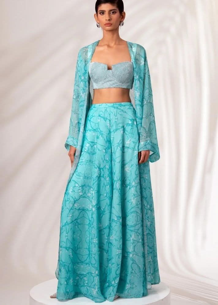 A Model Wearing Blue Handloom Chanderi Silk Zuri Co-Ord Set, curated by Only Ethikal