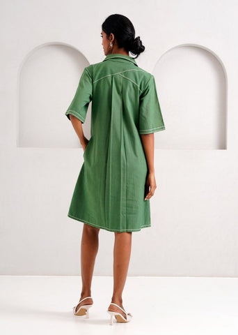A Model Wearing Multicolor Handloom Cotton Taiwo Short Dress Green, curated by Only Ethikal