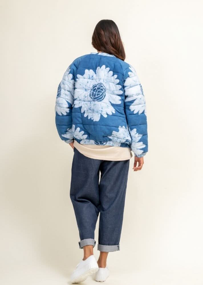 A Model Wearing Multicolor Upcycled Cotton Florence Bomber Jacket, curated by Only Ethikal