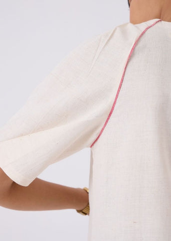 A Model Wearing Beige Handwoven Cotton Loto Ivory Khadi Top With Statement Sleeve L, curated by Only Ethikal