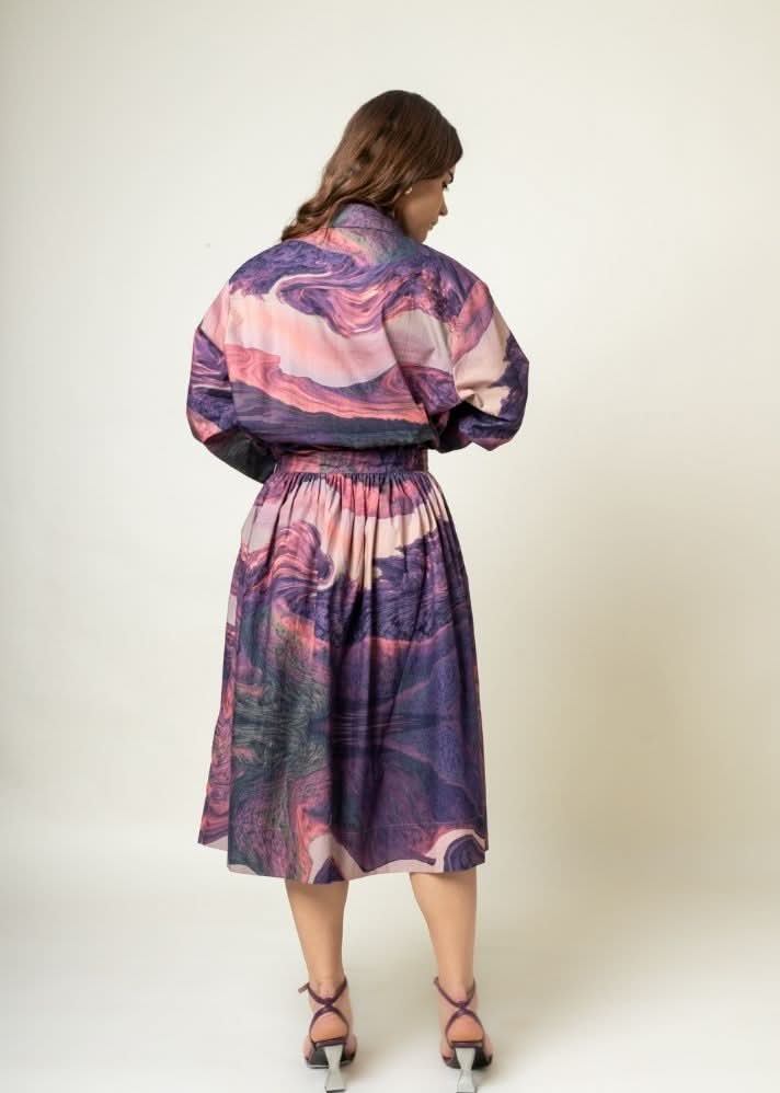 A Model Wearing Multicolor Upcycled Cotton Jean Printed Set, curated by Only Ethikal