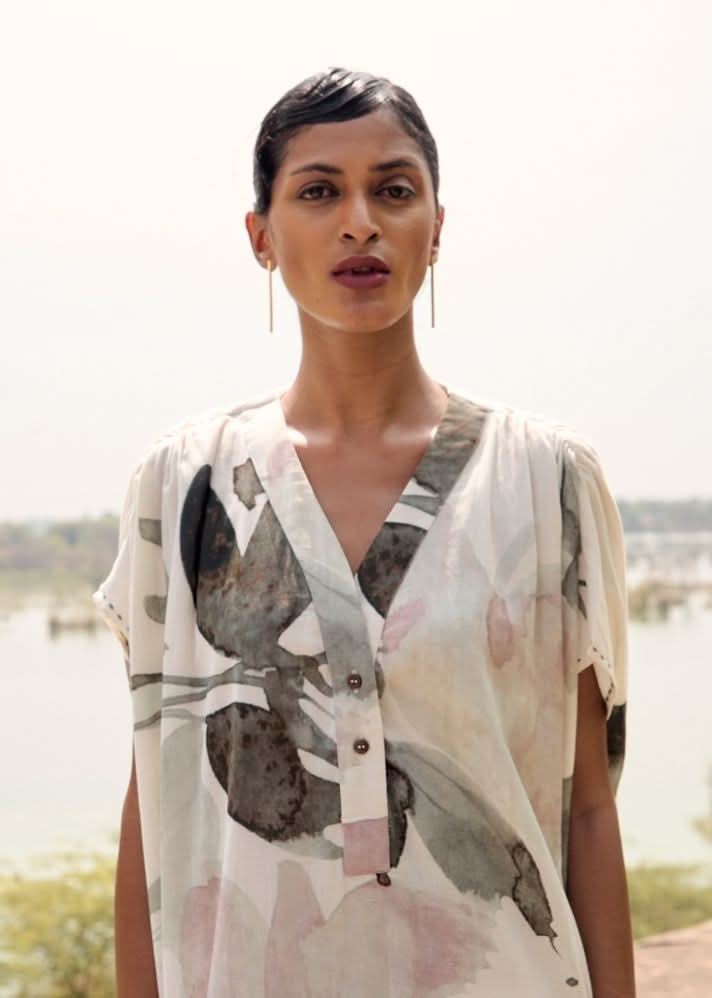 A Model Wearing Multicolor,Pure Cotton Bulbul Dress curated by Only Ethikal