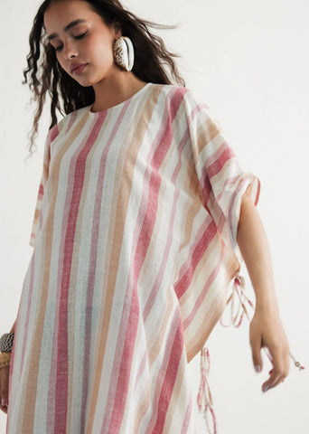 A Model Wearing Off White Handwoven Cotton Saltwater Summer Cotton Off-White Kaftan Dress, curated by Only Ethikal