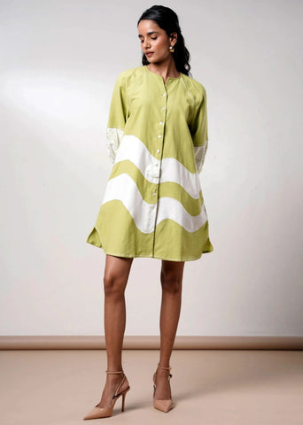 A Model Wearing Multicolor Handloom Cotton  Olive Bloom Handloom Cotton Dress , curated by Only Ethikal