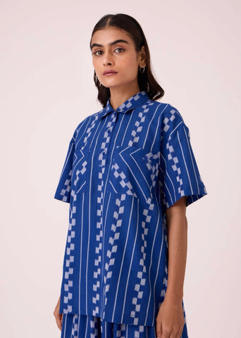 Alyosha Blue Striped Ikat Shirt