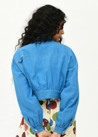 A Model Wearing Multicolor Organic Cotton Deep Space Crop Jacket , curated by Only Ethikal