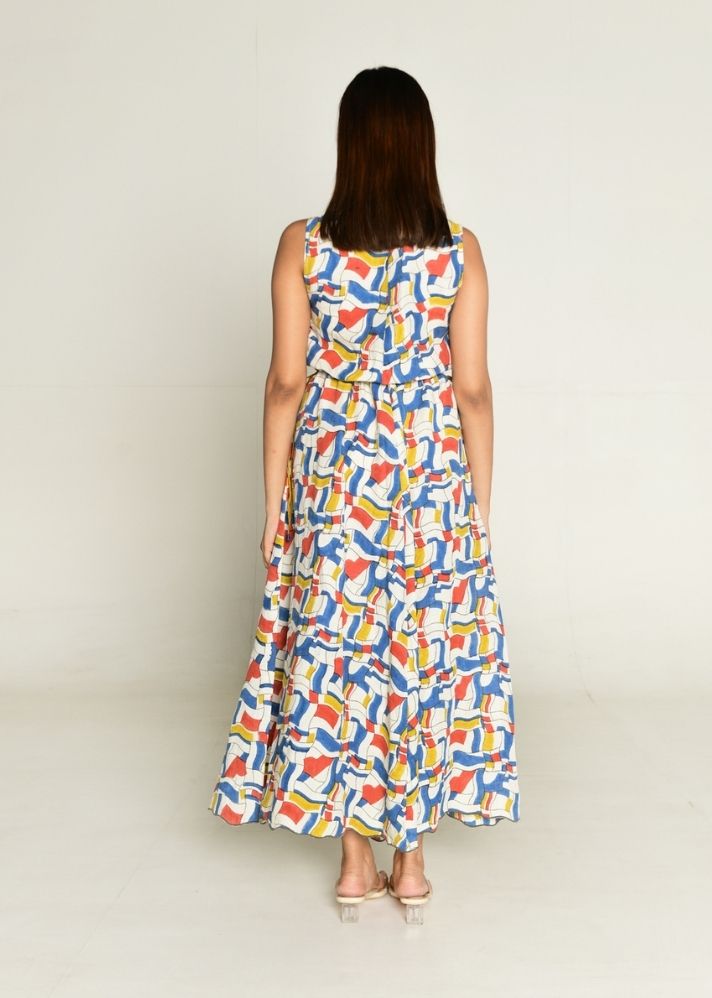 A Model Wearing Multicolor Linen tencil Escher Maxi, curated by Only Ethikal