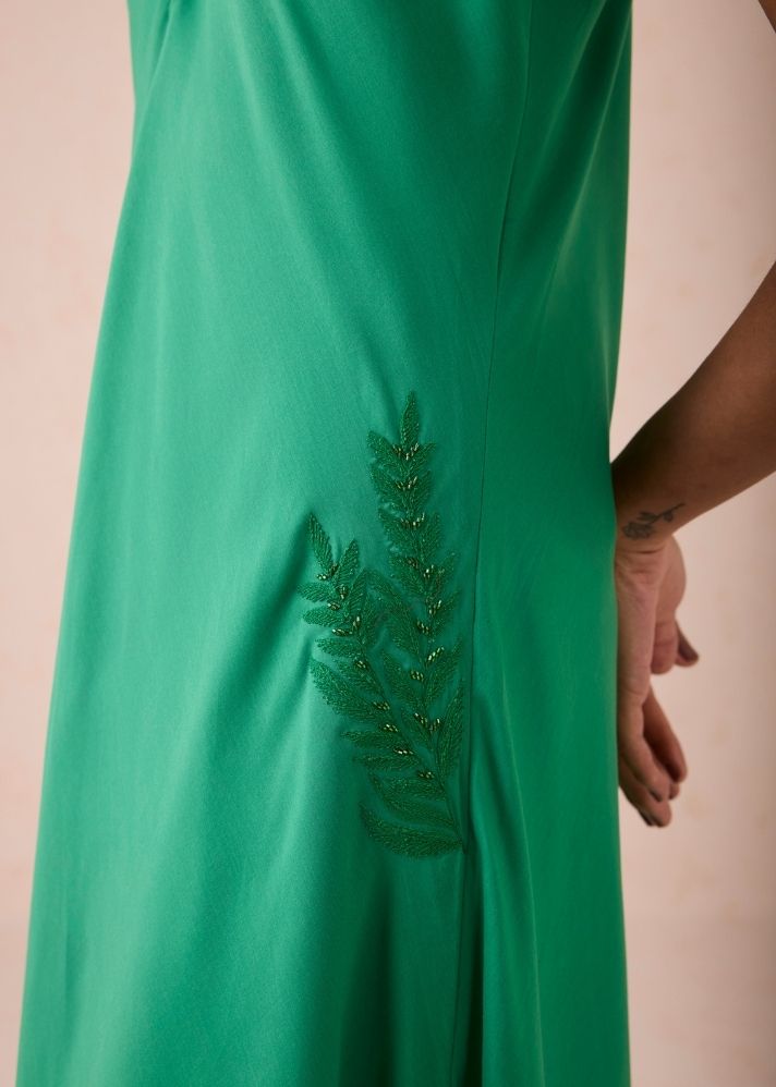 A Model Wearing Green Lyocell The Moment Lyocell Maxi Dress, curated by Only Ethikal