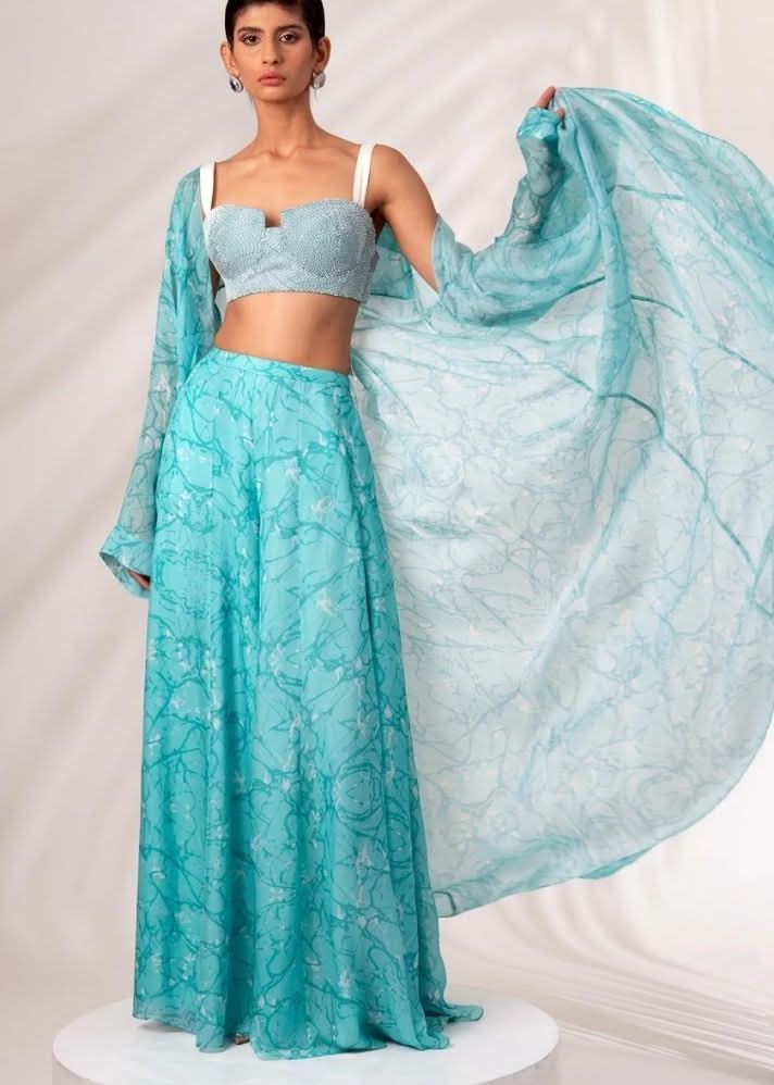 A Model Wearing Blue Handloom Chanderi Silk Zuri Co-Ord Set, curated by Only Ethikal