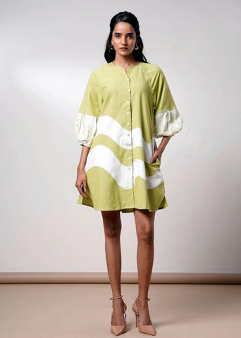 Olive Bloom Handloom Cotton Dress