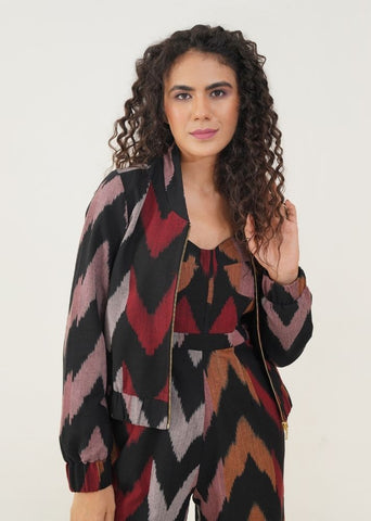 A Model Wearing Multicolor Handwoven Cotton Chaya Jacket, curated by Only Ethikal