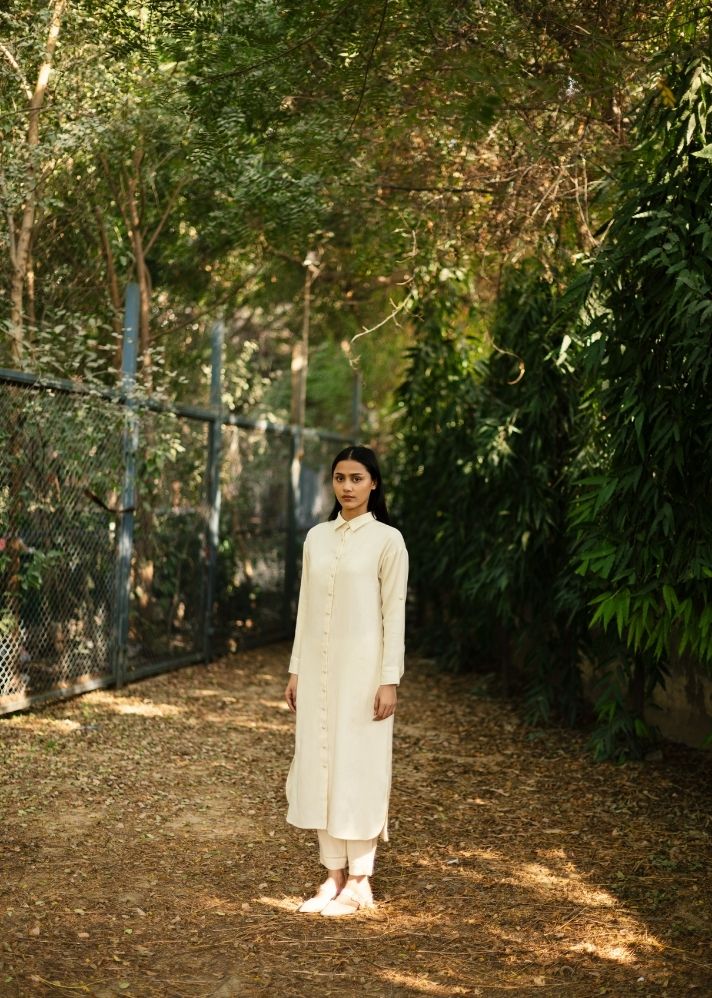 A Model Wearing White Wool White Daliacoord Set , curated by Only Ethikal