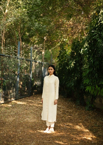 A Model Wearing White Wool White Daliacoord Set , curated by Only Ethikal