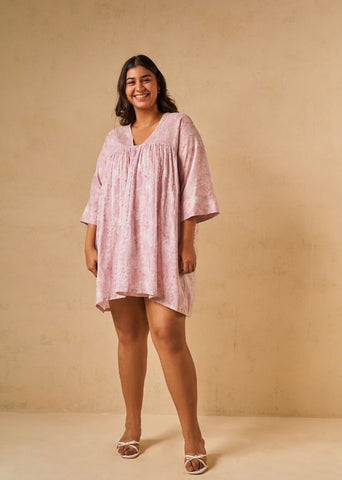 A Model Wearing Purple Organic Cotton The Purple Coral kaftan dress, curated by Only Ethikal