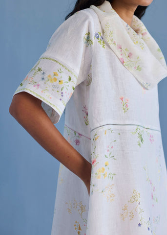 Imara Cowl Neck Linen Dress - White